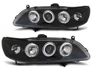 Φανάρια εμπρός angel eyes για Honda Accord (1998-2002) USA , μαύρα , με λάμπες (Η1) – σετ 2τμχ.