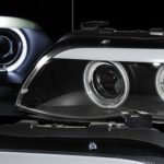 Φανάρια εμπρός angel eyes για BMW X5 (2003-2007) - μαύρα , με λάμπες (Η1) - σετ 2τμχ.