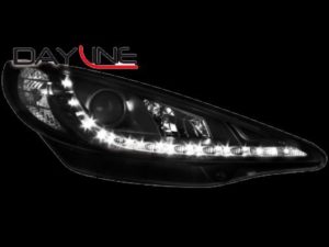 Φανάρια εμπρός led για Peugeot 207 (2006-20012) – μαύρα , με λάμπες (Η1) – σετ 2τμχ.