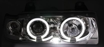 Φανάρια εμπρός angel eyes για BMW E36 (1991-1999) 2d coupe - chrome , με λάμπες (Η1) - σετ 2τμχ.