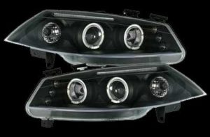 Φανάρια εμπρός angel eyes για Renault Megane (2002-2005) , black , με λάμπες (Η1) – σετ 2τμχ.