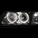 Φανάρια εμπρός angel eyes για Audi A6 (2001-2003) - μαύρα , χωρίς λάμπες (Η7) - σετ 2τμχ.