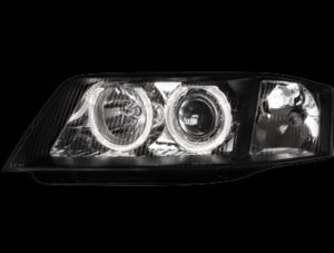 Φανάρια εμπρός angel eyes για Audi A6 (2001-2003) – μαύρα , χωρίς λάμπες (Η7) – σετ 2τμχ.