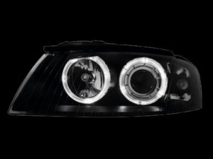 Φανάρια εμπρός angel eyes για Audi A3 (2003-2008) – μαύρα , χωρίς λάμπες (Η7) – σετ 2τμχ.