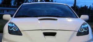 Φανάρια εμπρός angel eyes για Toyota Celica T230 (1999-2005) – μαύρα , με λάμπες (Η1) – σετ 2τμχ.