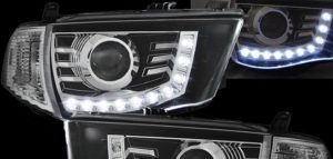 Φανάρια εμπρός led για Mitsubish L200 (2006+) – μαύρα , με λάμπες (Η1) – σετ 2τμχ.