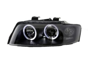 Φανάρια εμπρός με CCFL angel eyes για Audi A4 (2001-2004) – μαύρα , με λάμπες (Η1) – σετ 2τμχ.