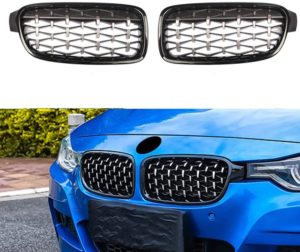 Μάσκα για BMW F30 (2011+) – γυαλιστερή – Diamond Design – χρωμίου/μαύρη – 2τμχ.