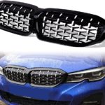 Μάσκα για BMW G20 (2018+) - γυαλιστερή Diamond Design - χρωμίου/μαύρη - 2τμχ.