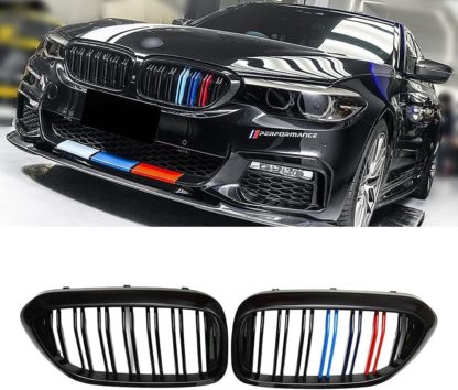 Καρδιές μάσκας για BMW F10 / F11 (2010+) με διπλή γρίλια - tri color - 2τμχ.