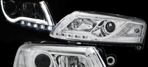 Φανάρια εμπρός led lightbar για Audi A6 4F (2004-2008) – chrome , με λάμπες (Η1) – σετ 2τμχ.