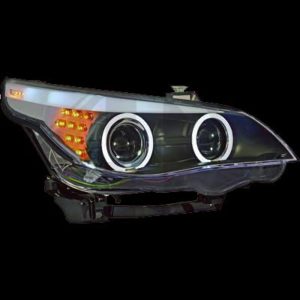 Φανάρια εμπρός angel eyes led για BMW E60 (2003-2007) – F10-Look , με λάμπες (Η1) – σετ 2τμχ.