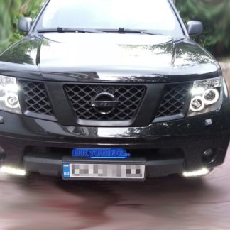 Φανάρια εμπρός led angel eyes για Nissan Navara / Pathfinder (2005-2009) - μαύρα , με λάμπες (Η1) - σετ 2τμχ.