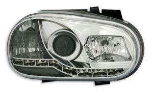 Φανάρια εμπρός led devil eyes για Vw Golf IV – chrome , με λάμπες (Η1) – σετ 2τμχ.