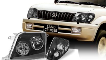 Φανάρια εμπρός angel eyes για Toyota Land Cruiser FJ90 (1996-2003) - μαύρα , με λάμπες (Η1) - σετ 2τμχ.