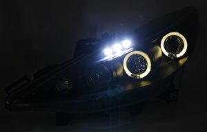 Φανάρια εμπρός led angel eyes για Peugeot 207 (2006-2009) , μαύρα , με λάμπες (Η1) – σετ 2τμχ.