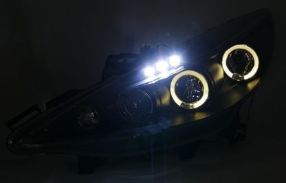 Φανάρια εμπρός led angel eyes για Peugeot 207 (2006-2009) , μαύρα , με λάμπες (Η1) - σετ 2τμχ.