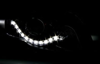 Φανάρια εμπρός led Dayline για Audi A3 (2003-2008) - μαύρα , με λάμπες (Η1) - σετ 2τμχ.