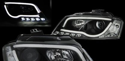 Φανάρια εμπρός led Lightbar design για Audi A3 (2008-2012) - chrome ,μαύρα , με λάμπες (Η1) - σετ 2τμχ.