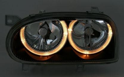 Φανάρια εμπρός angel eyes για Vw Golf 3 R32 design - μαύρα , με λάμπες (Η1) - σετ 2τμχ.
