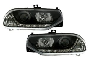 Φανάρια εμπρός led για Alfa Romeo 156 (1997-2003) – μαύρα , με λάμπες (Η1) – σετ 2τμχ.