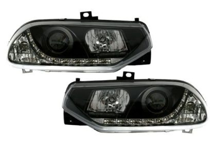 Φανάρια εμπρός led για Alfa Romeo 156 (1997-2003) - μαύρα , με λάμπες (Η1) - σετ 2τμχ.