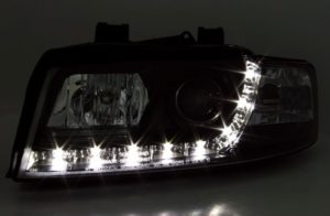 Φανάρια εμπρός led για Audi A4 (2001-2004) – μαύρο , με λάμπες (Η1) – σετ 2τμχ.