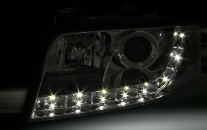 Φανάρια εμπρός με φώτα ημέρας led για Audi A6 (2001-2003) - chrome , με λάμπες (Η1) - σετ 2τμχ.