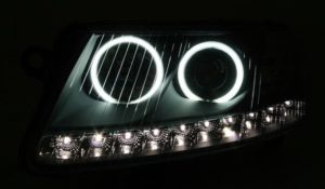 Φανάρια εμπρός angel eyes για Audi A6 led (2004-2008) – chrome , με λάμπες (Η1) – σετ 2τμχ.