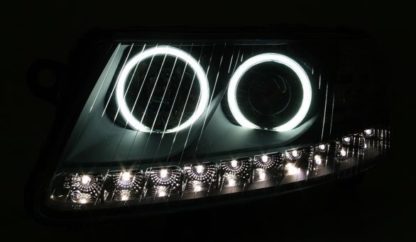 Φανάρια εμπρός angel eyes για Audi A6 led (2004-2008) - chrome , με λάμπες (Η1) - σετ 2τμχ.