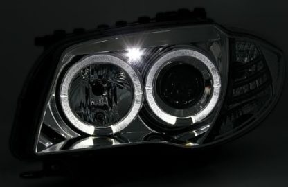 Φανάρια εμπρός angel eyes για BMW E87/Ε81 (2004-2011) - chrome , με λάμπες (Η1) - σετ 2τμχ.