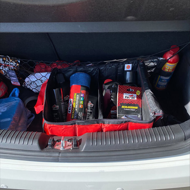 Τσάντα Οργάνωσης Πορτ-Παγκάζ Αυτοκινήτου Πτυσσόμενη Με Φερμουάρ Και Τσέπες Looney Tunes Sylvester & Tweety Κόκκινη-Μαύρη 30x39x24cm 1 Τεμάχιο