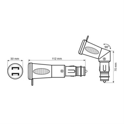 Φορτιστής Αναπτήρα με διπλό USB PLUG-IN EVO 90 μοίρες 12/24V 2,5A