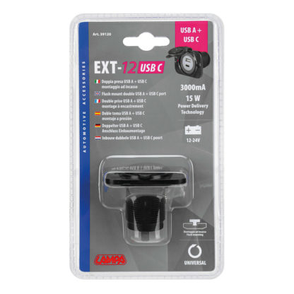ΠΡΙΖΑ USB ΜΕ ΚΑΠΑΚΙ ΚΑΙ 2 ΘΥΡΕΣ USB (A+C) 12/24V 3000mA 15W ΜΑΥΡΗ FAST CHARGE LAMPA - 1 TEM.