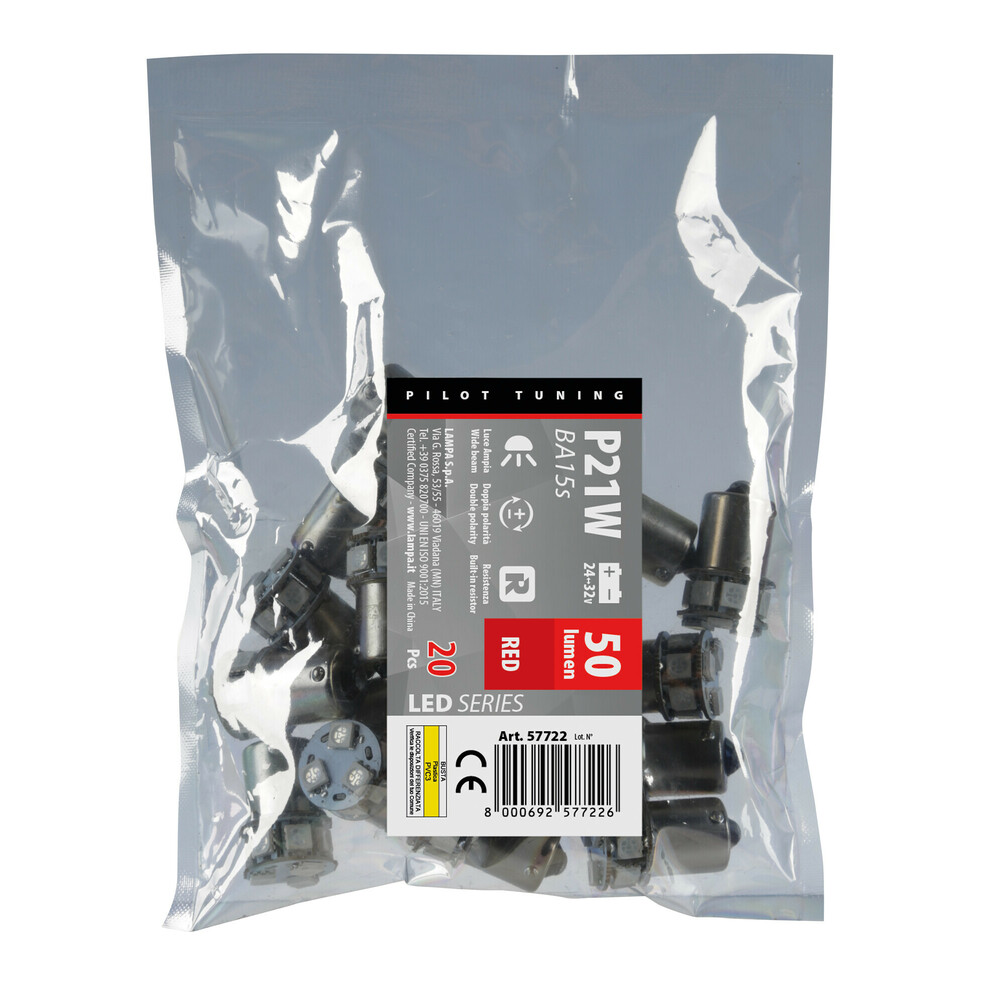 P21W 24/32V Ba15s 50lm 10xSMDx1CHIP LED CAN-BUS (ΦΟΥΝΤΟΥΚΙ) ΚΟΚΚΙΝΟ ΔΙΑΘΛΑΣΗΣ ΣΑΚΟΥΛΑ LAMPA - 20 TEM.