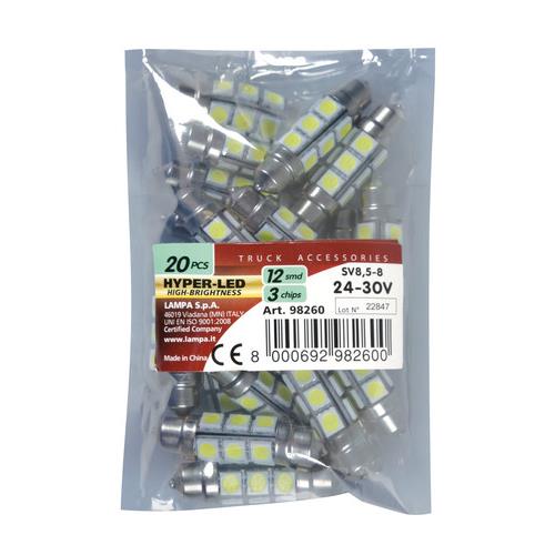 Λαμπάκια Πλαφονιέρας 24-30V SV8,5-8 10x41mm 216lm HYPER-LED (Διπλής Πολικότητας) Σακουλάκι 20τεμ