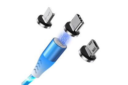 ΚΑΛΩΔΙΟ USB ΦΟΡΤΙΣΗΣ & ΣΥΓΧΡΟΝΙΣΜΟΥ MICRO USB/TYPE-C/LIGHTING ΜΕ ΜΑΓΝΗΤΙΚΗ ΥΠΟΔΟΧΗ & ΜΠΛΕ ΦΩΣ 100 cm