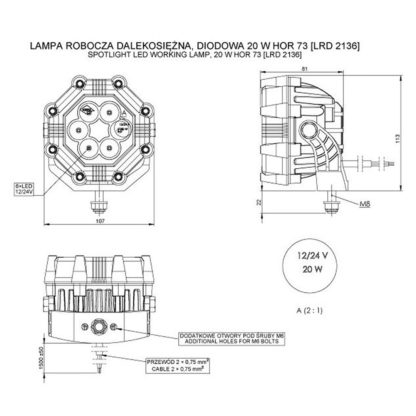 ΠΡΟΒΟΛΕΑΣ ΕΡΓΑΣΙΑΣ (ΣΠΟΤ) 12/24V HOR73 20W 1800lm 6LED 8ΓΩΝΟΣ 107x81mm