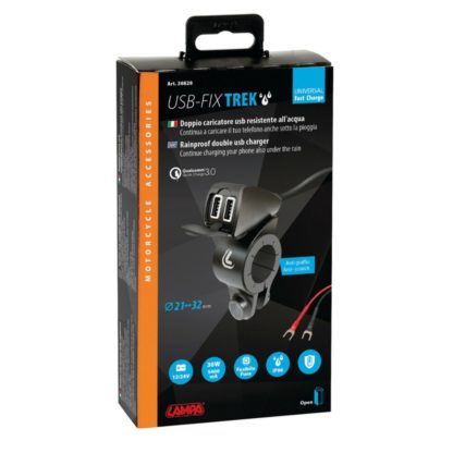 ΦΟΡΤΙΣΤΗΣ USB ΔΙΠΛΟΣ TREK 12/24V 5400mA ΜΕ ΒΑΣΗ ΣΤΗΡΙΞΗΣ ΤΙΜΟΝΙΟΥ 21-32mm ΚΑΙ ΚΑΛΩΔΙΟ 150cm ΑΔΙΑΒΡΟΧΟΣ