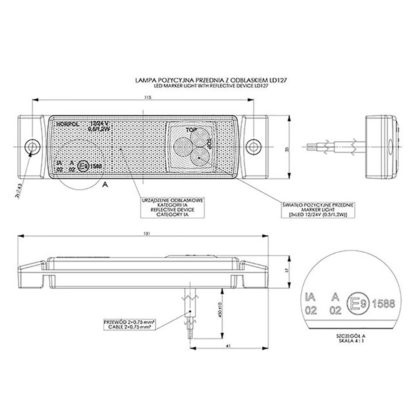 ΦΩΣ ΟΓΚΟΥ ΑΝΑΚΛΑΣΤΙΚΟ LD127 12/24V 3LED HORPOL ΛΕΥΚΟ 13 x 3 cm -1ΤΕΜ.