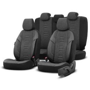 ΚΑΛΥΜΜΑΤΑ ΚΑΘΙΣΜΑΤΩΝ OTOM THRONE 102 SMOKED ΜΑΥΡΟ/ΓΚΡΙ ΛΙΝΟ & ΔΕΡΜΑΤΙΝΗ SET ΑΜΙΟ – 1 σετ.