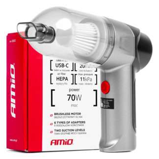 ΗΛΕΚΤΡΙΚΟ ΣΚΟΥΠΑΚΙ ΧΕΙΡΟΣ ΑΣΥΡΜΑΤΟ 70W ΜΕ 6 ΑΚΡΟΦΥΣΙΑ ΚΑΘΑΡΙΣΜΟΥ ΚΑΙ ΚΑΛΩΔΙΟ USB-C AMIO - 1 Τεμ.