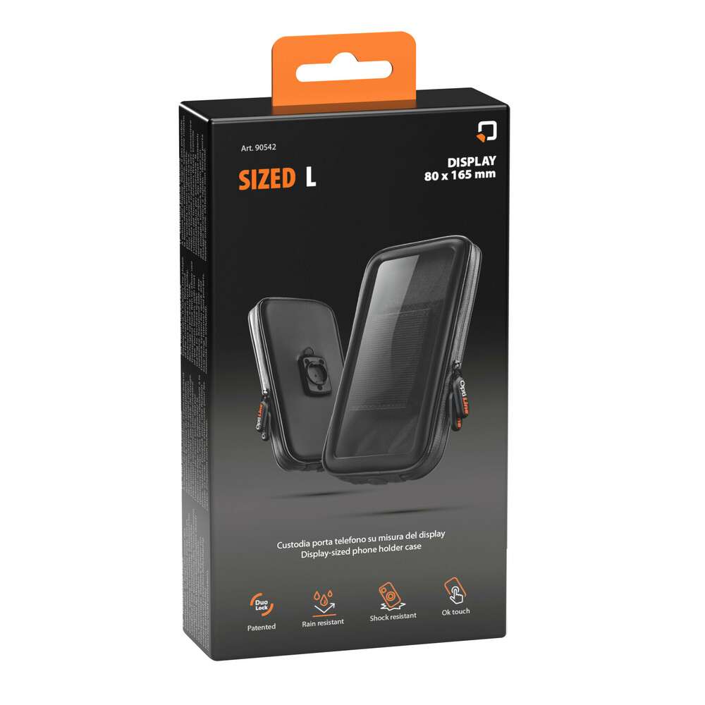 Θήκη Κινητού Sized L της σειράς Optiline Universal Εφαρμογής για κινητά με μέγιστες διαστάσεις 80 x 155 mm, συμβατή με Βάσεις Στήριξης Κινητού Optiline για Μηχανή με σύστημα Duolock