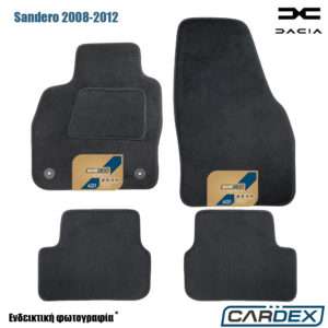 Dacia Sandero 2008-2012 Μαρκέ Πατάκια Αυτοκινήτου μοκέτα μαύρη Velourtec™ 4τμχ της Cardex