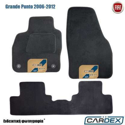 Fiat Grande Punto 2006-2012 Μαρκέ Πατάκια Αυτοκινήτου μοκέτα μαύρη Velourtec™ 4τμχ της Cardex