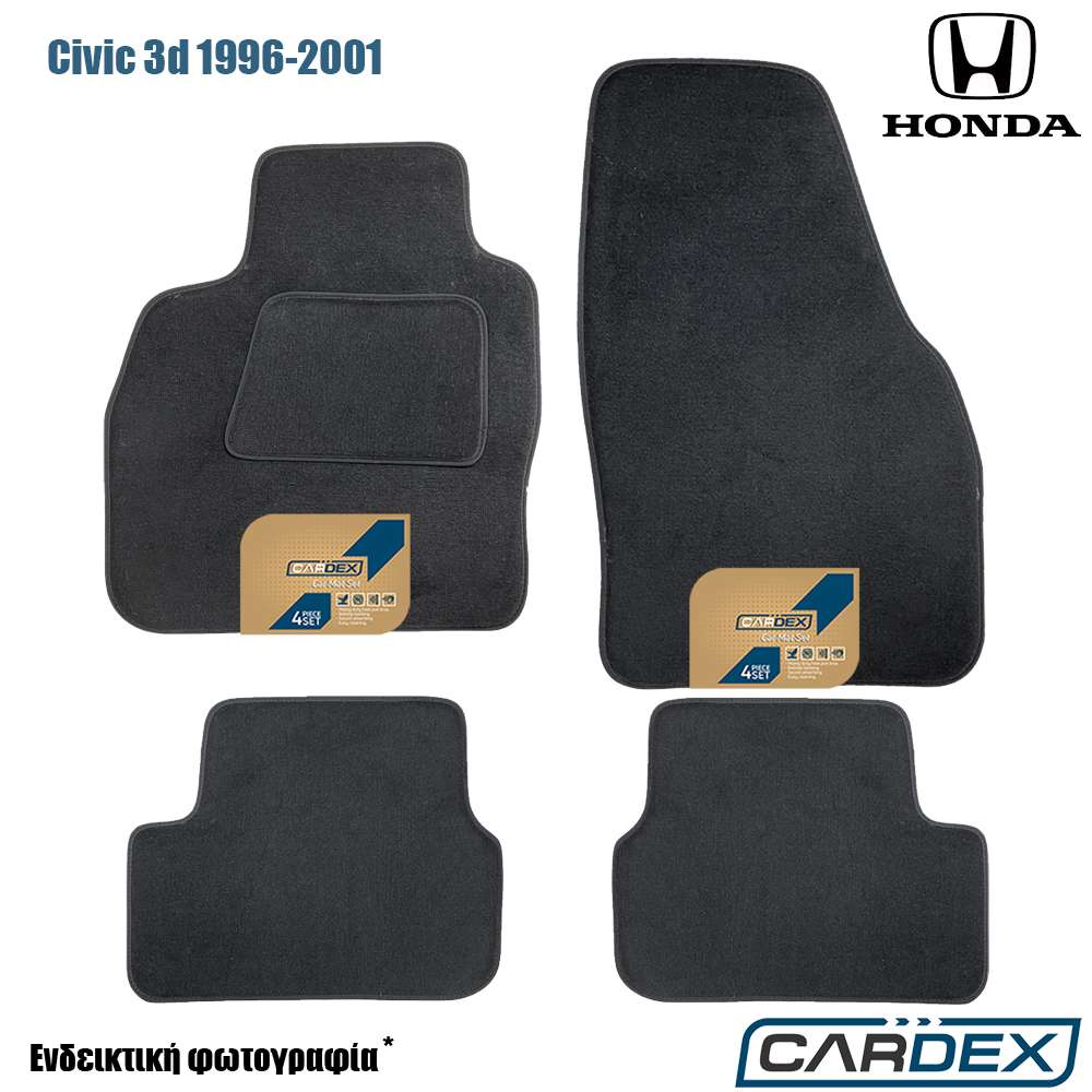 Honda Civic 3θυρο 1996-2001 Μαρκέ Πατάκια Αυτοκινήτου μοκέτα μαύρη Velourtec™ 4τμχ της Cardex