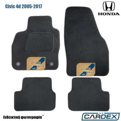 Honda Civic 4θυρο 2005-2017 Μαρκέ Πατάκια Αυτοκινήτου μοκέτα μαύρη Velourtec™ 4τμχ της Cardex