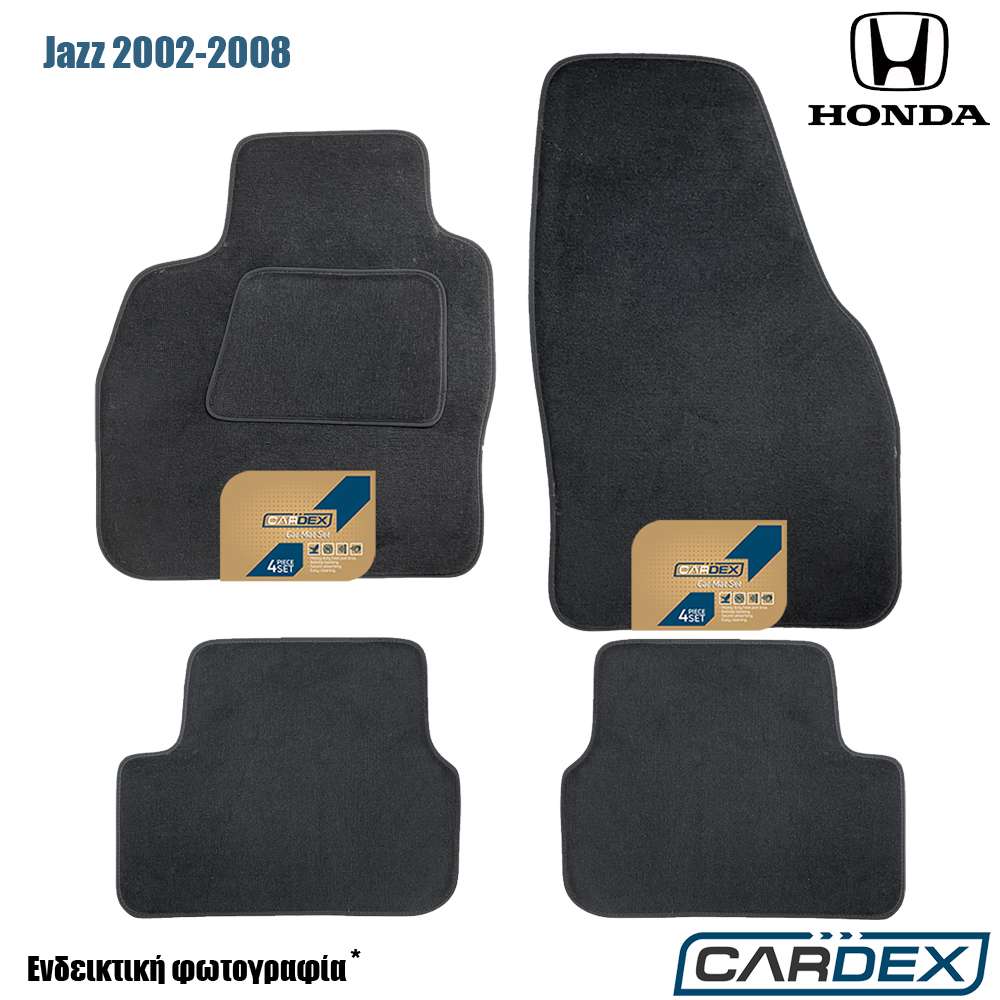 Honda Jazz 2002-2008 Μαρκέ Πατάκια Αυτοκινήτου μοκέτα μαύρη Velourtec™ 4τμχ της Cardex