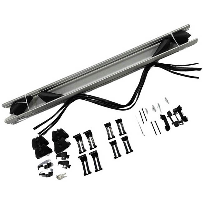 Μπάρες Οροφής Αλουμινίου Αεροδυναμικές Universal Rackit RK003C1-120cm Open & Closed Railing System Σετ Με Πόδια Και Κλειδαριά Ασημί 2 Τεμάχια