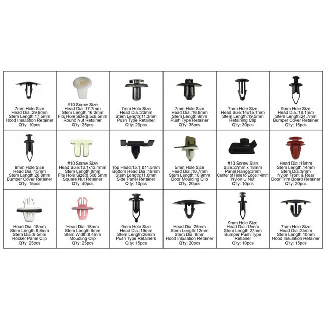 Κουμπώματα Ταπετσαρίας Αυτοκινήτου Για Toyota (18 Διαφορετικά Σχέδια) 360 Τεμάχια